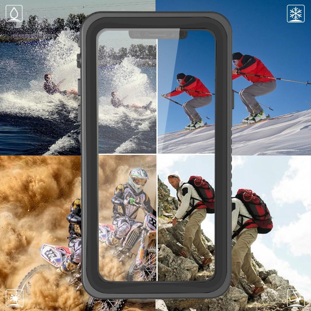 CellEver Compatible with iPhone Xs/X Case Waterproof Shockproof IP68 Certified SandProof Snowproof Full Body Protective Cover Designed for iPhone X/iPhone Xs 5.8 inch - FS Jet Black