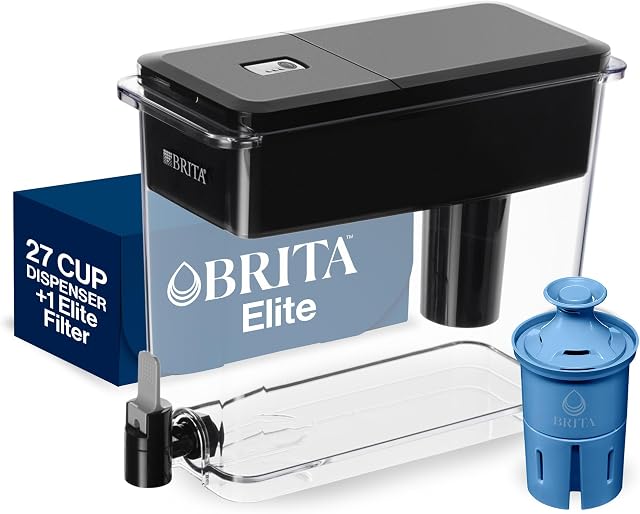 Brita Extra Large 27 Cup Filtered Water Dispenser with 1 Brita Elite Filter, Made Without BPA, UltraMax, Black