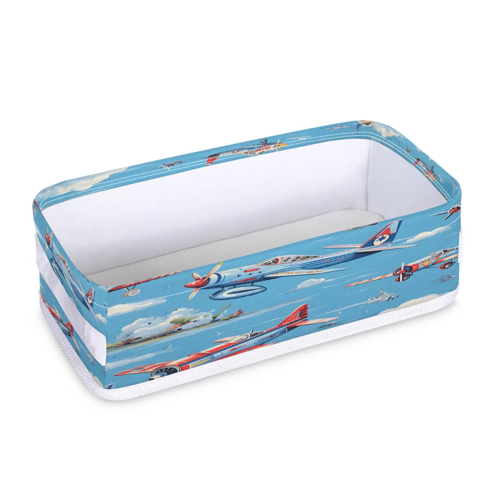 Tablerazzi Toilet Tank Topper Paper Basket with Handle, Cartoon Airplane Bathroom Storage Basket for Organizing, Small Fabric Storage Bins for Bathroom Decor
