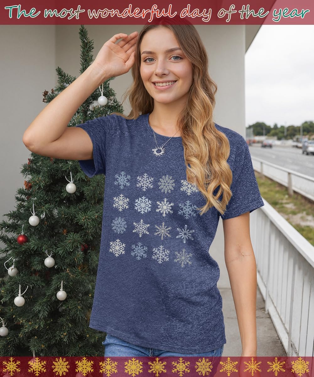 Christmas Shirts for Women Cute Snowflake Graphic T Shirt Casual Short Sleeve Holiday Outfit Tops - Image 4
