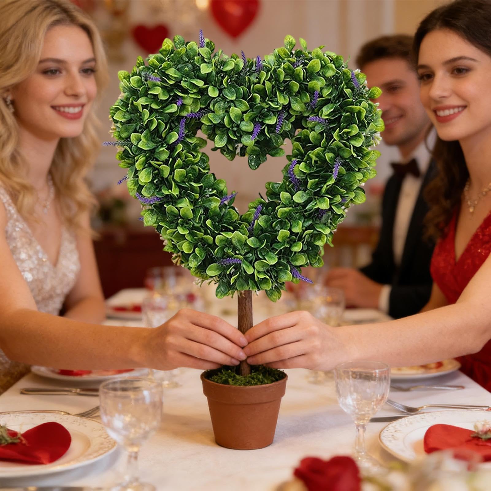 Topiary w Kształcie Serca Sztuczna Roślina Dekoracyjna | Topiary na Walentynki z Palikiem do Dziedzińca, Trawnika, Werandy, Podwórka, Domu Wiejskiego, na Ślub, Wiosenne Rękodzieło i