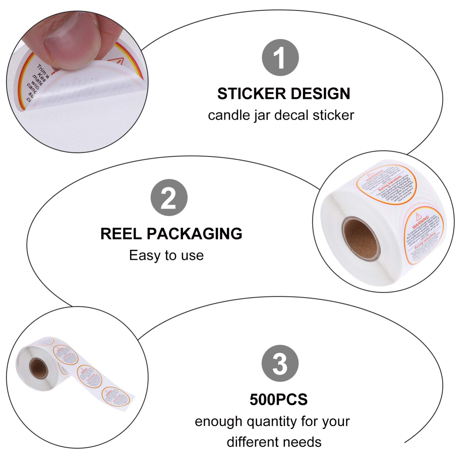 Healifty 500Pcs Candle Warning Sticker Candle Container Labels for