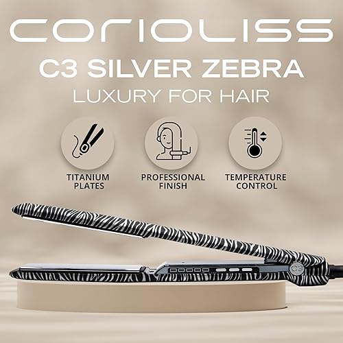 Miniatura 2 de Corioliss C3 Plancha plana profesional para el cabello, placas de titanio, control de temperatura, mujeres (cebra plateada suave al tacto)