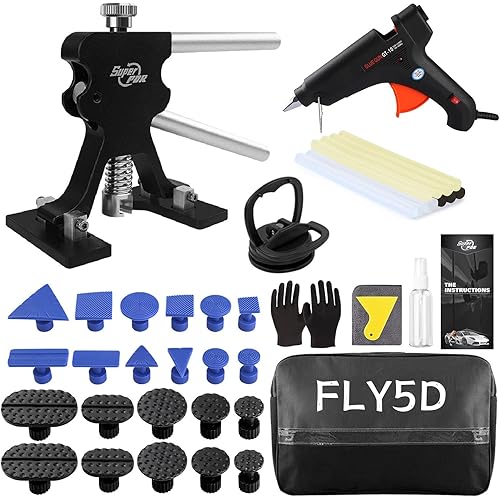 Fly5D 41 PCS Car Dent Puller Kit with Black Metal Dent Lifter and Large Black Tool Bag That can Eliminate 95% of car dents Within 30 Minutes for Auto Dent Removal, Ding Remover and Hail Damage Dent