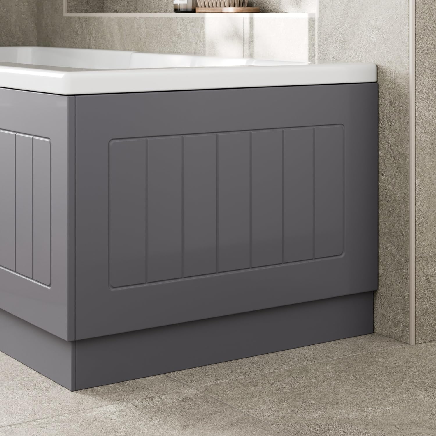 Affine® Tongue & Groove 700mm End MDF Bath Panel 15mm, Modern Wooden Panels for Bathroom Baths Soaking Tubs, Adjustable Plinth, Easy to Cut, Grey Gloss — image 1