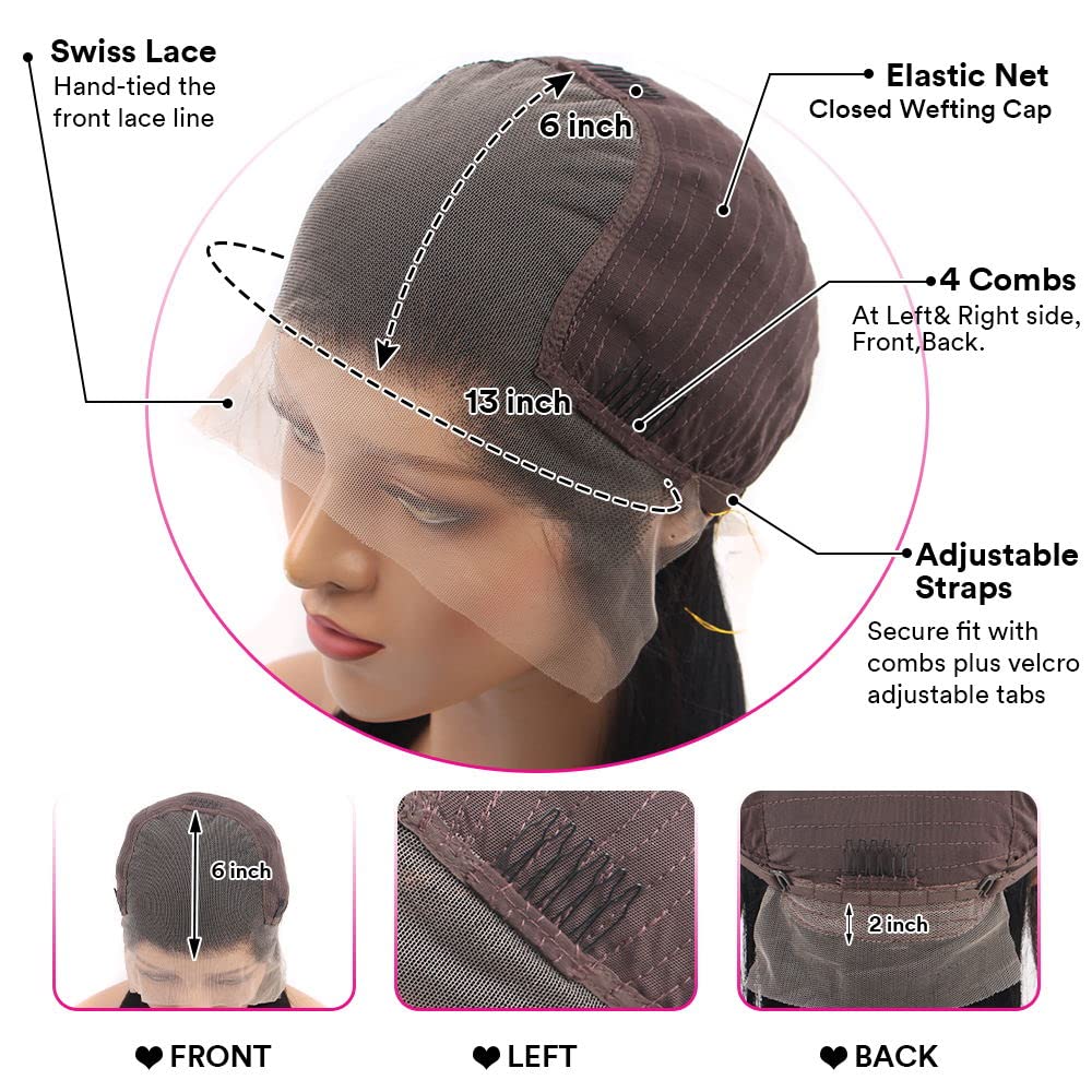 HC 13x6 Lace Front Wigs Human Hair 180 Density Body Wave HD Lace Frontal Wig Pre Plucked Brazilian Human Hair Wigs for Black Women Natural Hairline Glueless Human hair wigs with Baby Hair 40inch