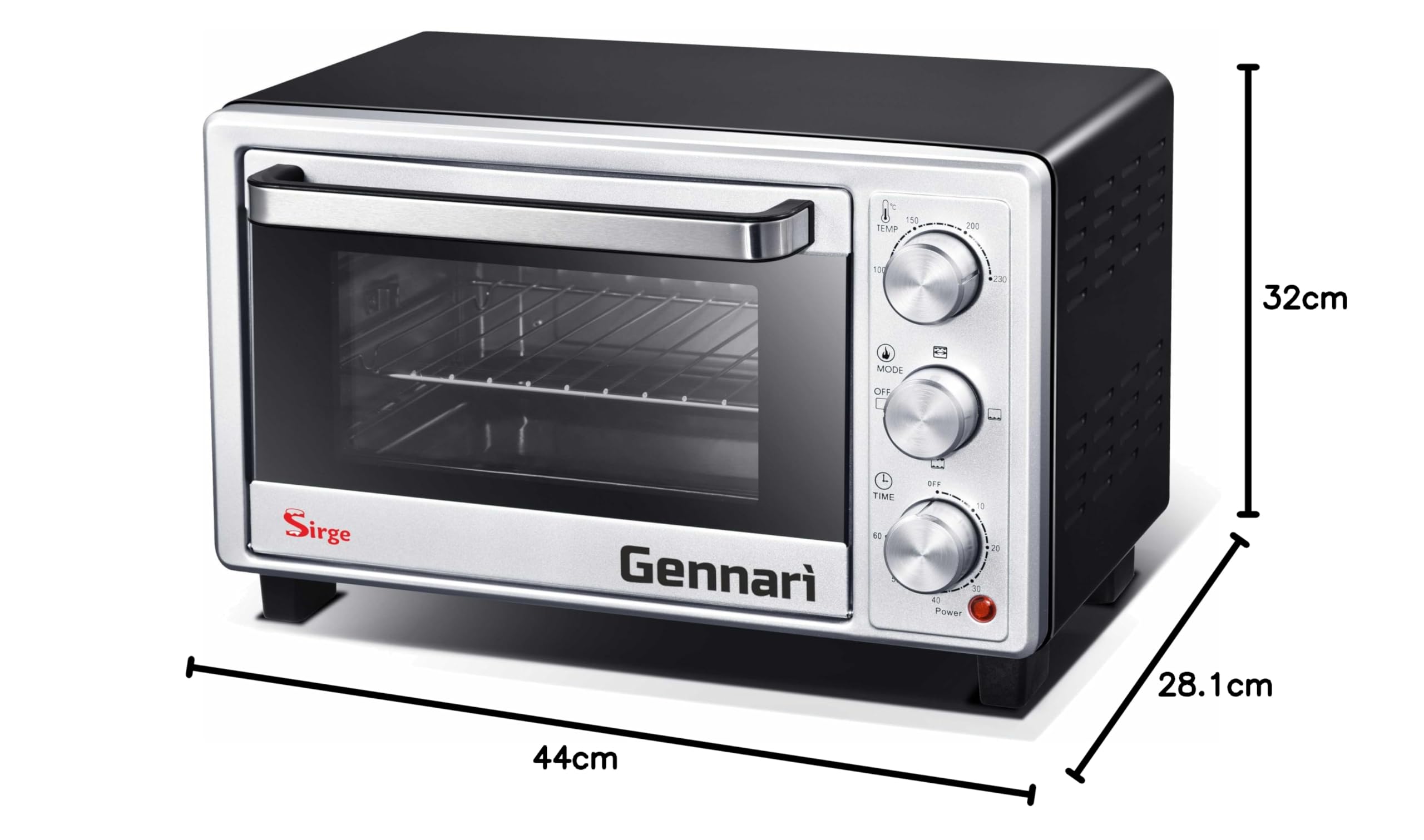 Sirge Four électrique, capacité 16L, 5 fonctions de cuisson, minuterie 60 min, équipé de gril, bac d'égouttement et collecteur de miettes, 1400 W