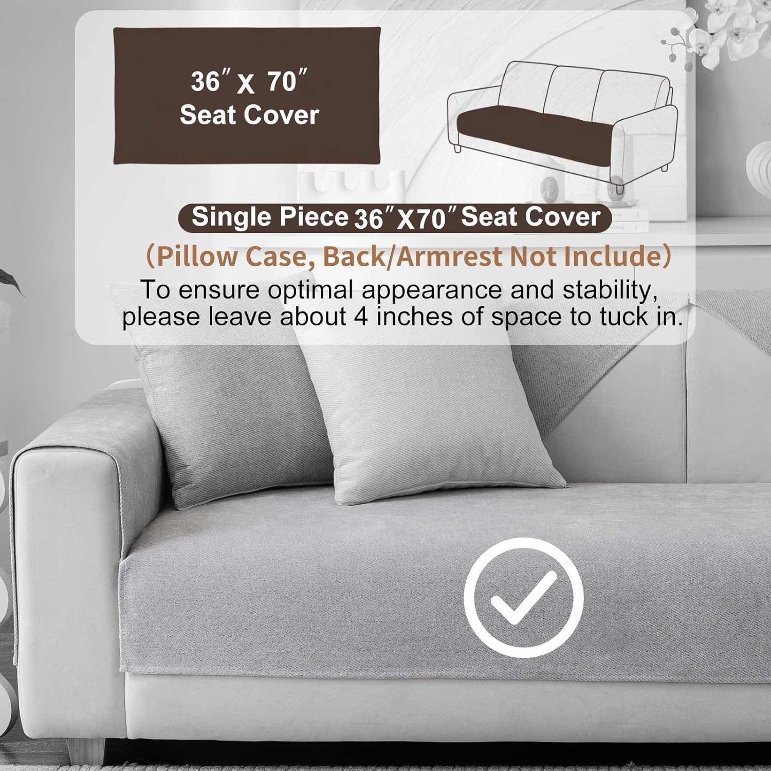 Soft Plush Couch Cover Washable, Non Slip Pluffy Sectional Sofa Covers for 3 Cushion Couch Sofa L Sharped Sofa Slipcover, Furniture Protector for Pets (1 PCS 36"x70" Light Grey)