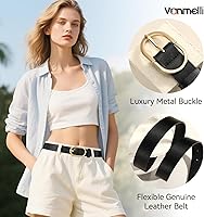 Vista 36 de VONMELLI Paquete de 3 cinturones de mujer para pantalones vaqueros, cinturón de vestir con hebilla dorada