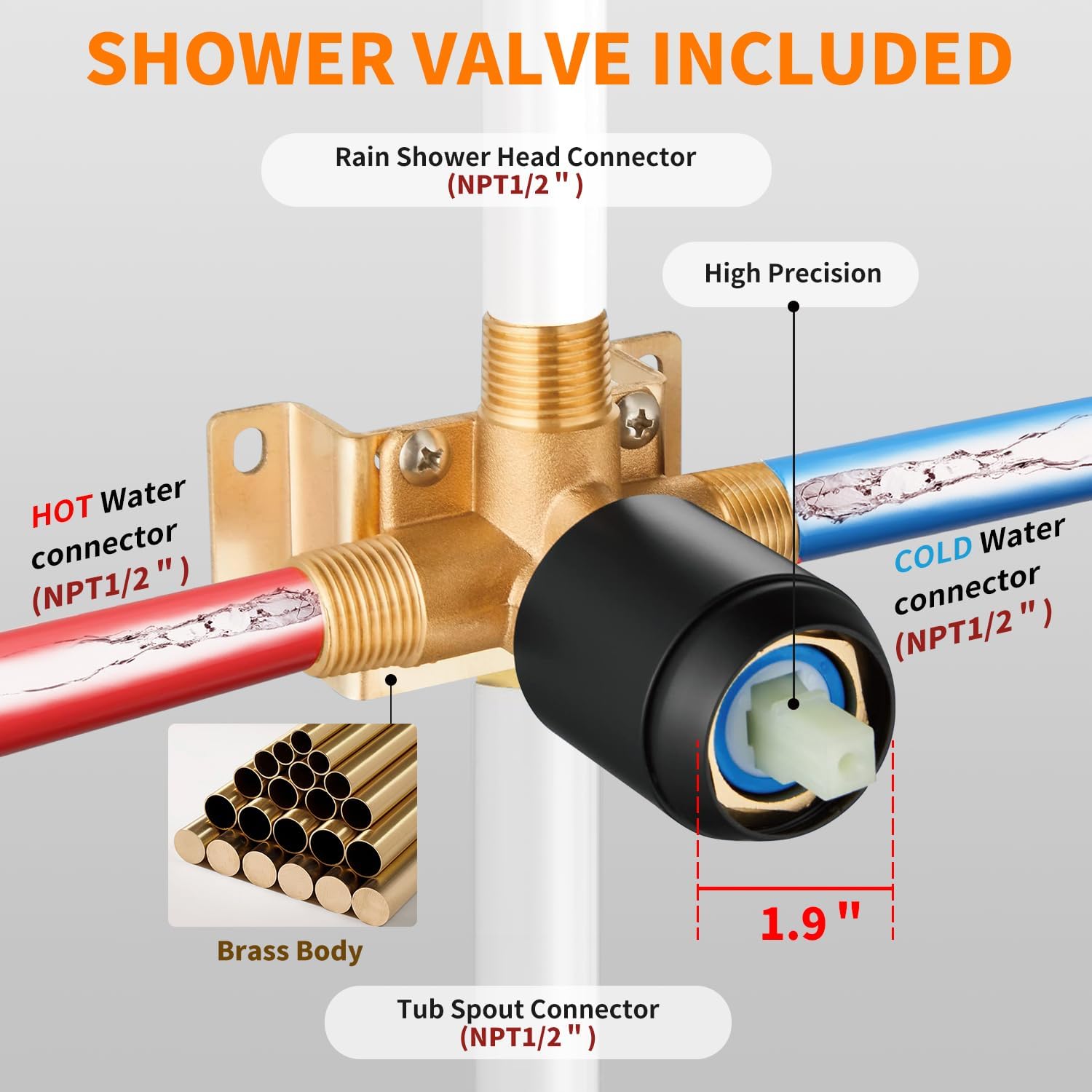 Black Tub Shower Faucet Set Complete with 8-Inch Rainfall Shower Head and Tub Spout Included Shower Valve Tub Shower Trim Kit Matte Black