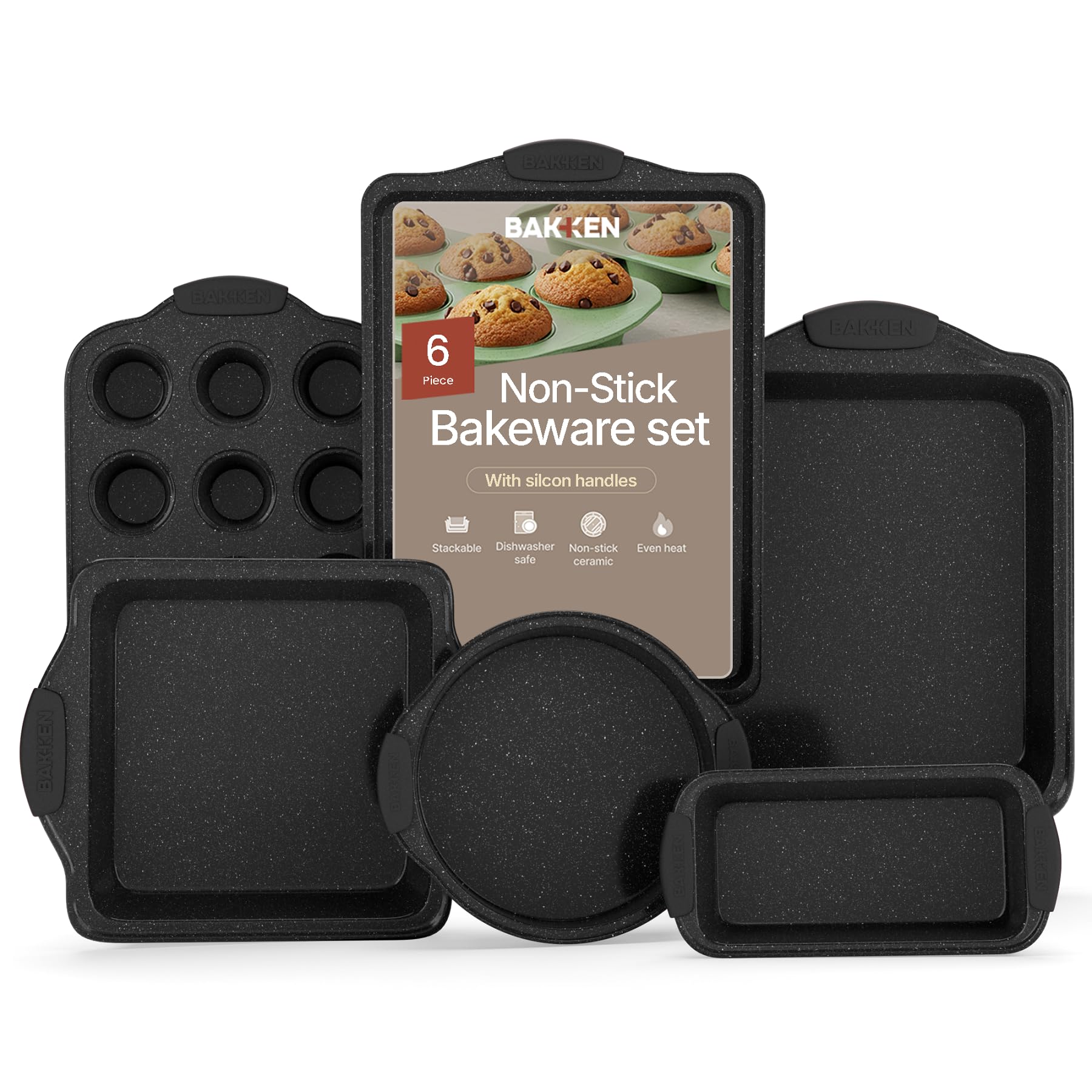 BAKKENMaster 6-Piece Nonstick Gray Marble Coated Bakeware Set