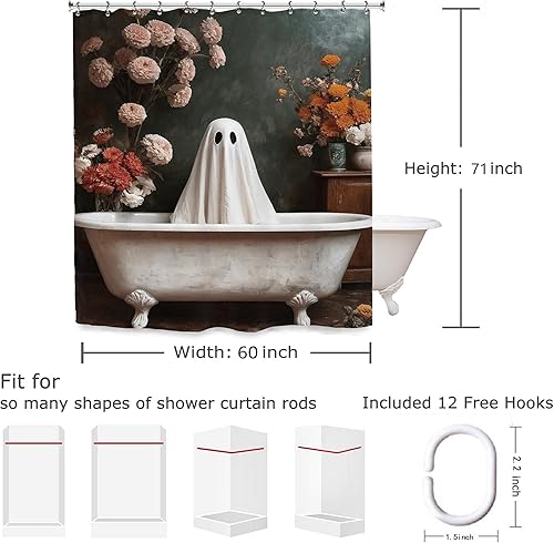Miniatura 3 de Yookeb Cortina de ducha divertida de Halloween con fantasma, 60 pulgadas de ancho por 71 pulgadas de alto, espeluznante, espeluznante, hilarante,