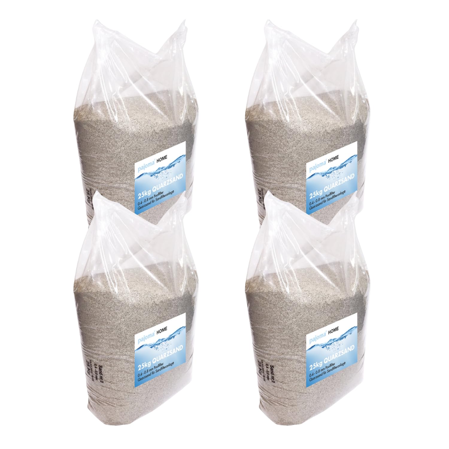 mituso pajoma® Sable de quartz 4 x 25 kg, pour filtre de piscine et filtre à sable, grain de 0,4 à 0,8 mm, très pur, pour aquarium et construction, bords arrondis, polyvalent