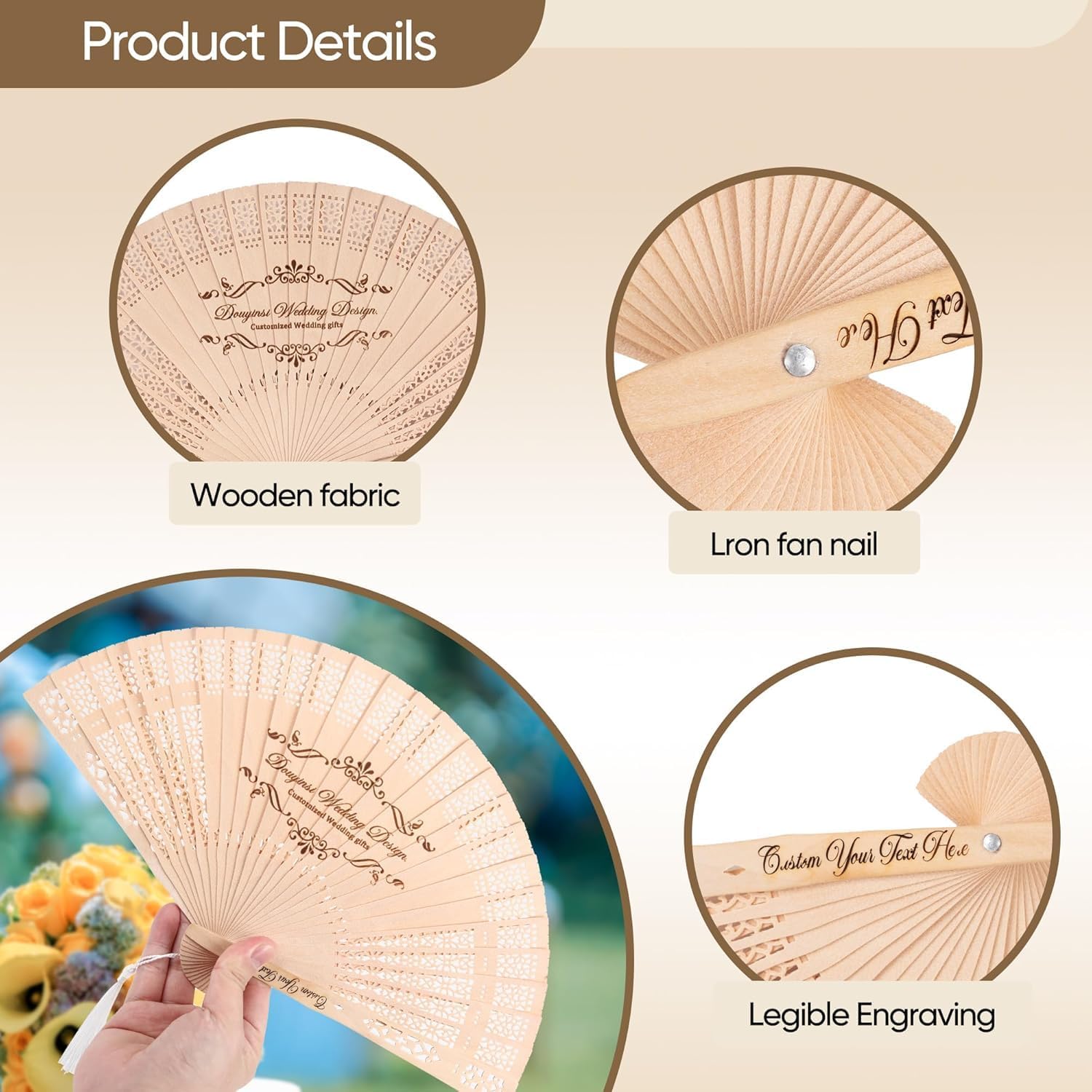 Personalized Wedding Hand Sandalwood Folding Fans Custom Engraved Hand Fan with Organza Bags Wedding Party Favor Wedding Fans for Guests (100)