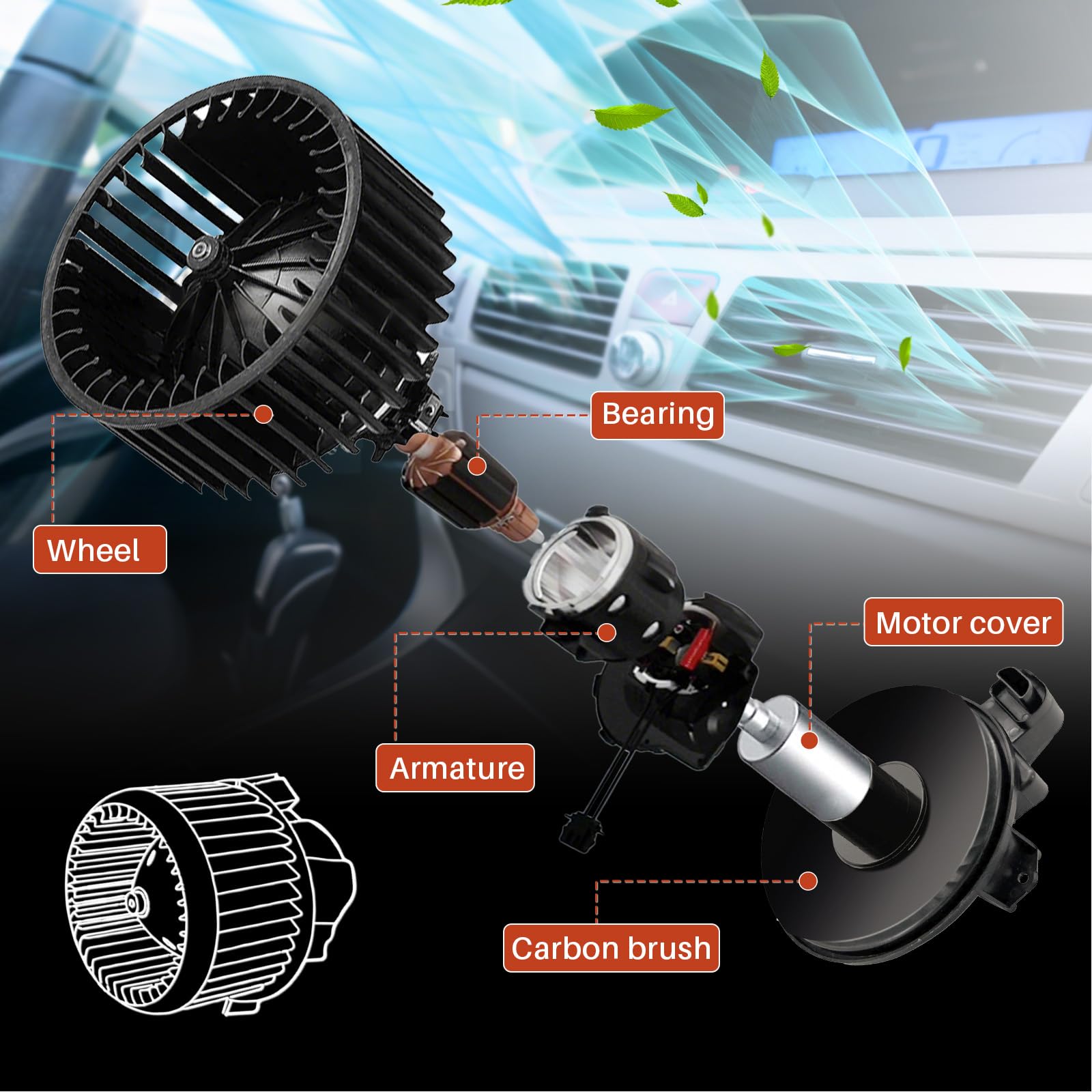 700105 Motor de ventilador de calentador de CA con ventilador para Ford Transit Connect 2010-2013 | Para Focus 2000-2007, reemplaza a YS4Z19805AB