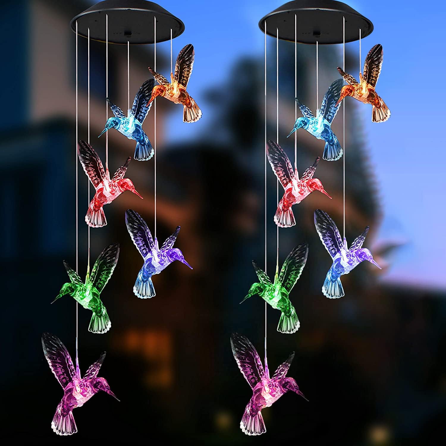 JOIEDOMI 2 Packs Solar White Hummingbird Wind Chimes, Color Changing LED Wind Chimes Decorative for Christmas Garden, Xmas Home Decor, Birthday Gifts, Patio Yard Indoor Outdoor