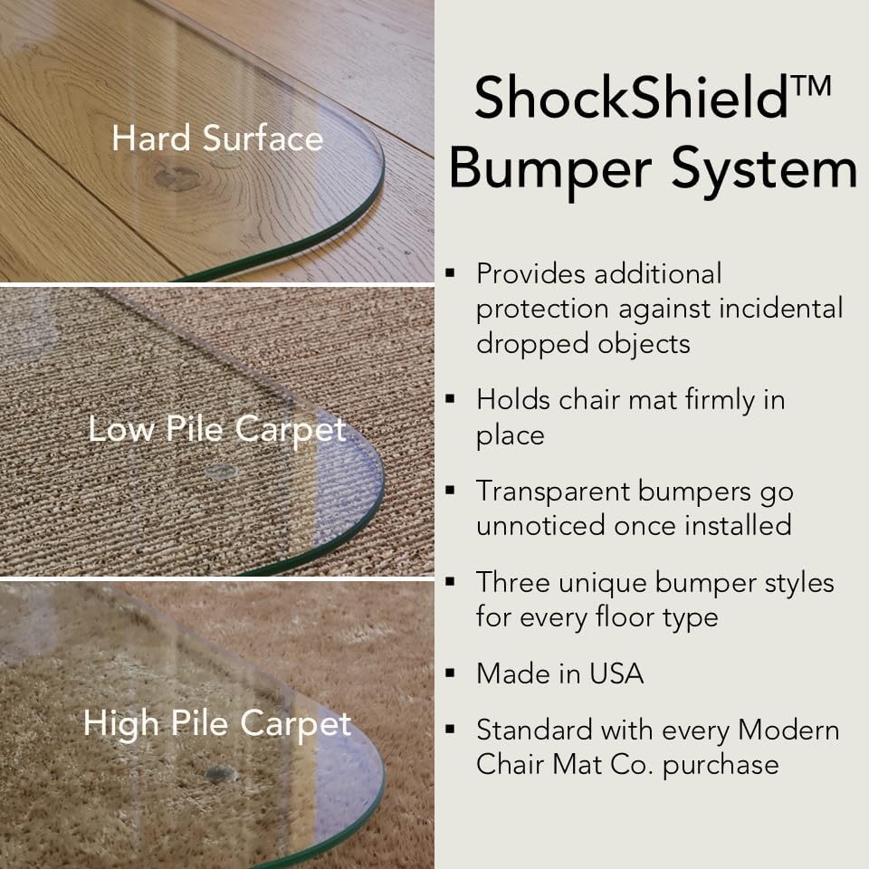 Office Desk Glass Chair Mat - Clear Tempered Glass - Easy Glide - Protects Carpet and Hardwood Floors - 42" x 48" w/Tab