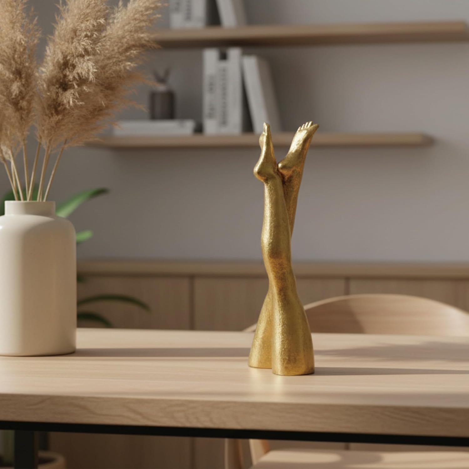 DECOUE Gold Leg Sculpture, Home Decor Resin Leg Statue Decoration, Gold Room Shelf Decor, Elegant Outdoor Indoor Decorative Objects for Coffee Table, Cabinet, Desk, Cross-Up Leg