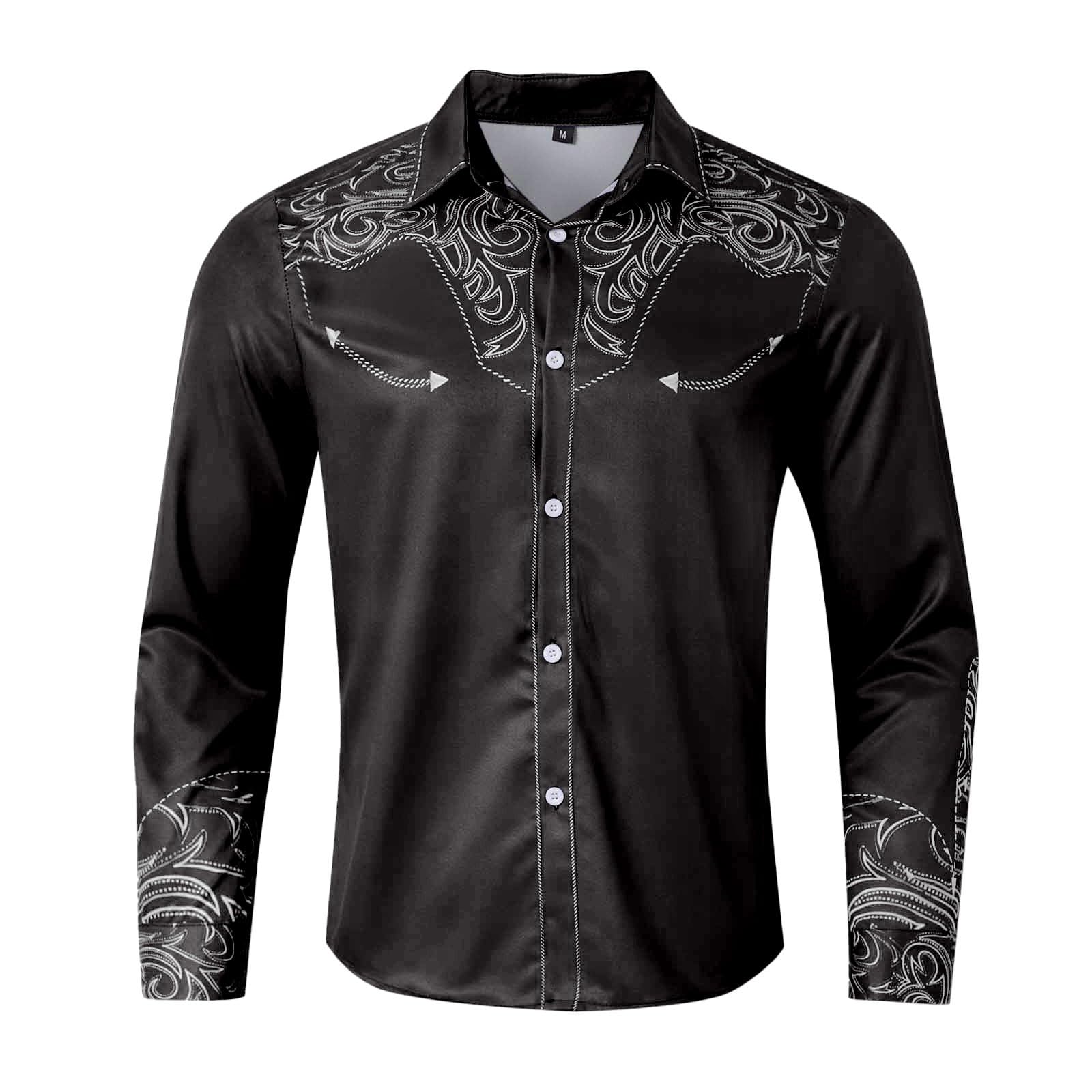 Cowboy Westernhemden Herren Western Cowboy Hemd Langarm Snap Stickerei Hemden Cowboy Country Western Shirts Button Down Hippie Shirt Cowboy Kostüm Freizeithemden Stretch Langarm Cowboyhemd