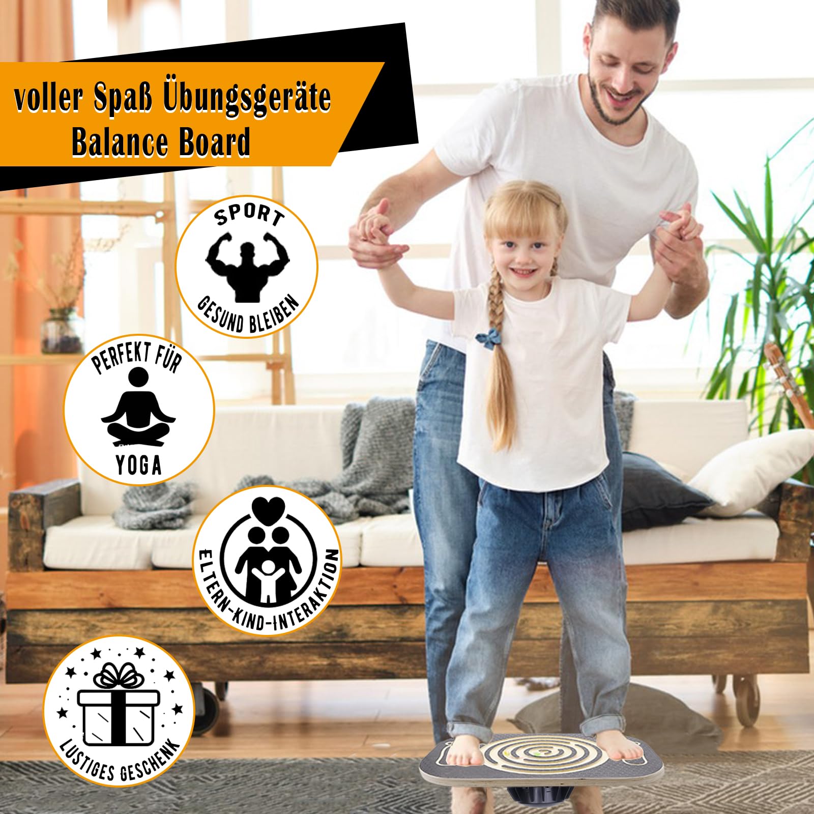 Balance Board Holz, Wackelbrett Gleichgewichtstrainer, Board für Yoga und Übung, Balancierbrett für Frauen und Erwachsene, mit integrierten Kugellabyrinth für Interaktive Familiensport