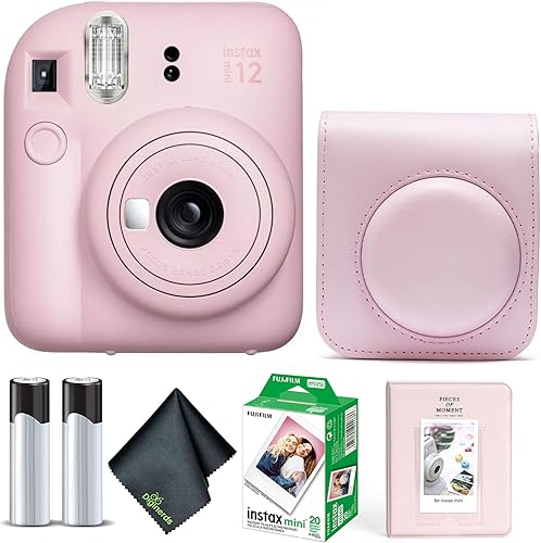 Fujifilm Instax Mini - Paquete de 12 cámaras instantáneas Blossom Pink con película Fuji Instax Mini (20 hojas) + funda protectora de transporte +
