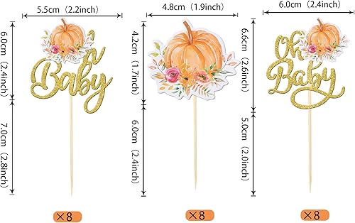 Miniatura 2 de Paquete de 24 adornos para cupcakes de calabaza Oh Baby Shower para decoración de cupcakes para calabaza, cosecha de otoño, Acción de Gracias,