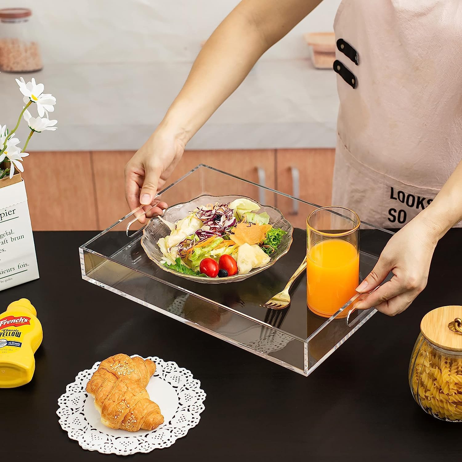 PLATEAU DE SERVICE Rond Transparent en Acrylique, Plateau de Vanité de Sall5037 EUR 8,35