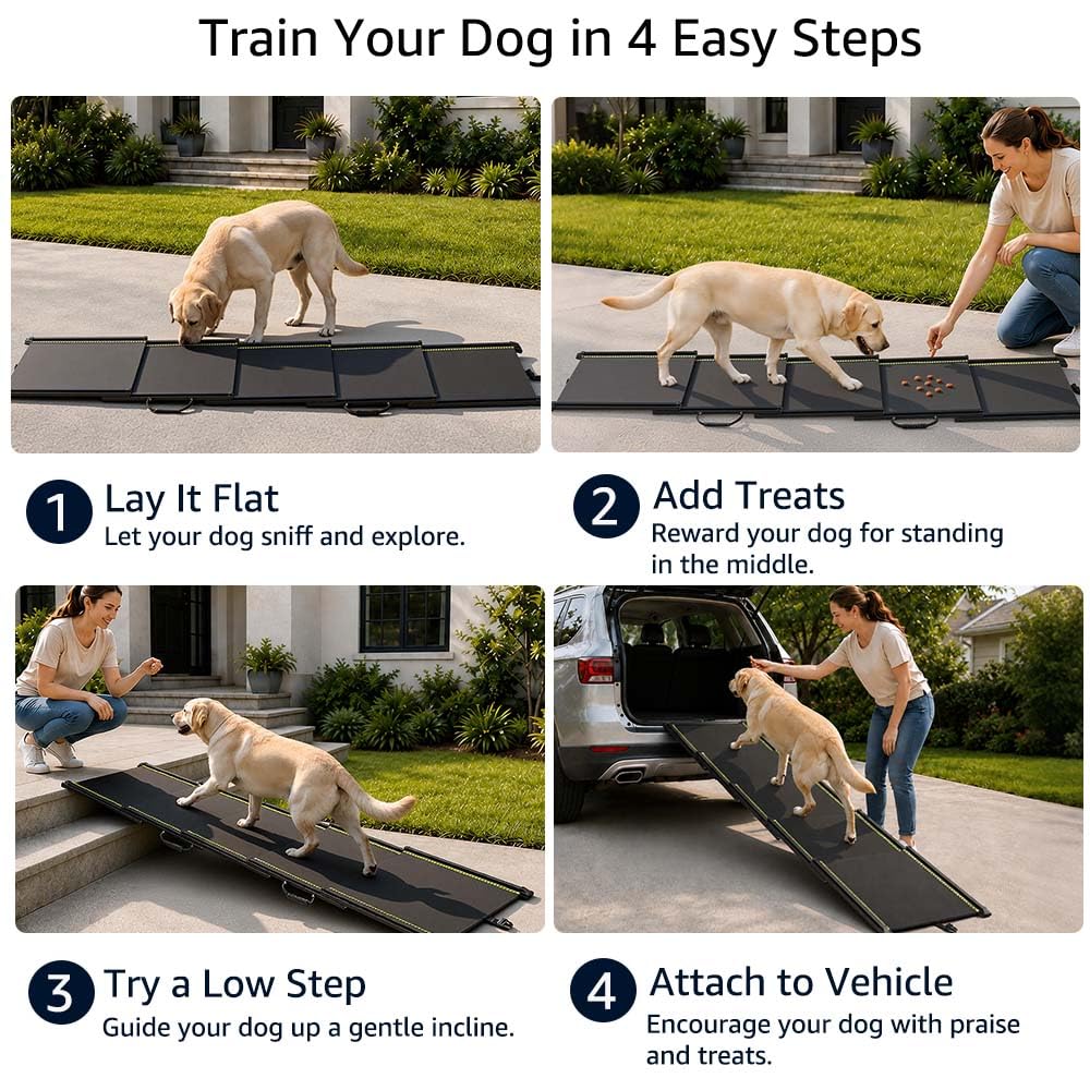 unipaws Rampa telescopica extra lunga per cani, 220 cm, per auto, SUV e camion, larga 51 cm, portatile, con superficie antiscivolo, strisce riflettenti e pendenza delicata, per cani fino a 68 kg