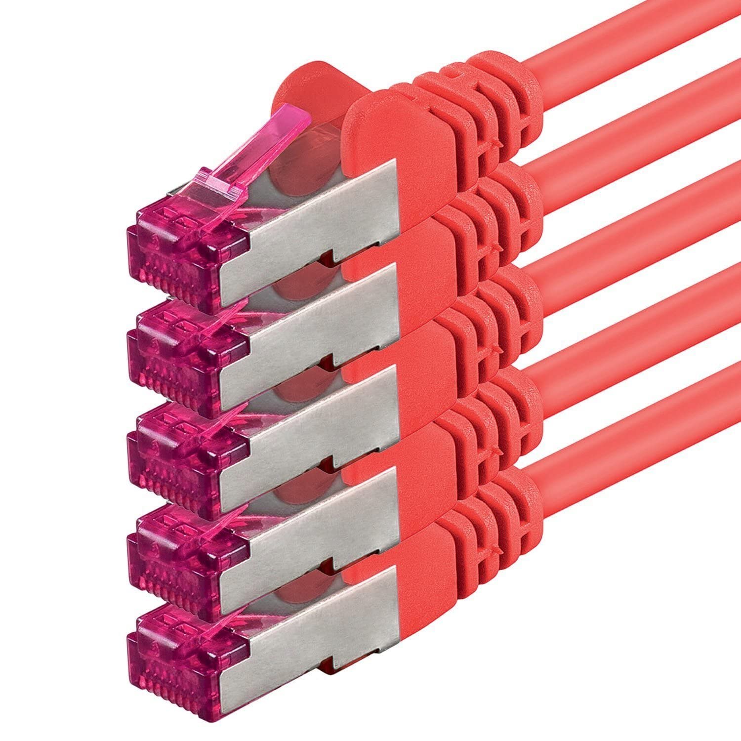 1aTTack.de 3,0 m - rot - 5 Stück - Netzwerkkabel CAT6a (10Gb/s) S-FTP CAT 6a Lankabel - GHMT zertifiziert PIMF 500 MHz Cat5 Cat5e Cat6 Cat6a Cat7 für Switch, Router, Modem, Internet