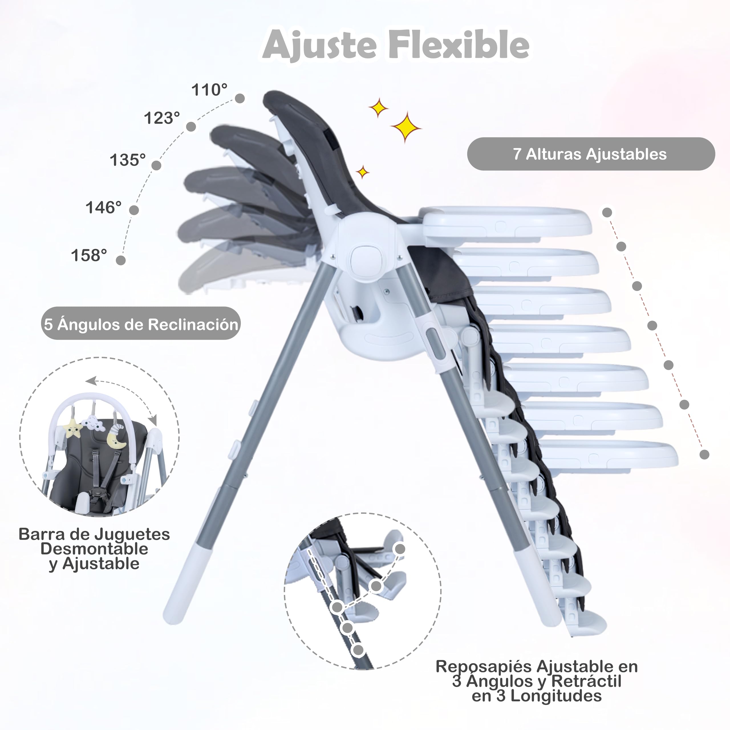 GOPLUS Silla Alta Plegable para Bebés, Trona Convertible para Niños Pequeños con Altura Ajustable, Respaldo, Reposapiés, Bandeja Extraíble y Cojín de Asiento, Silla Portátil con Ruedas (Gris Oscuro)