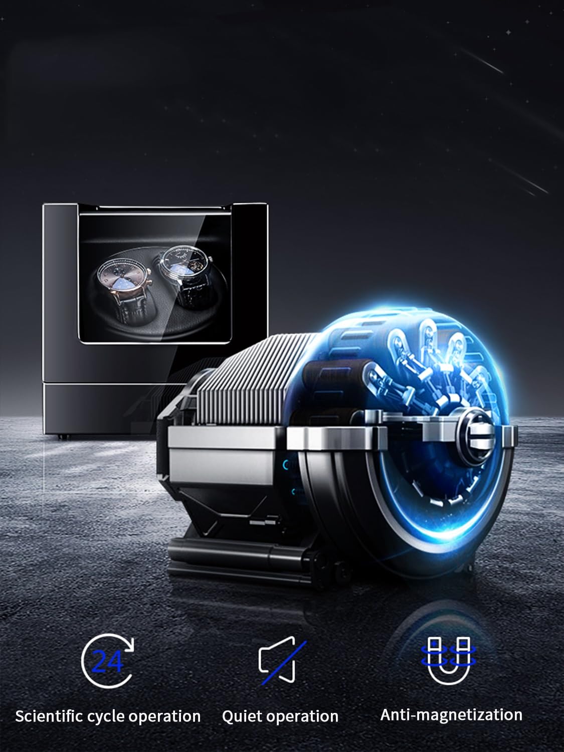Rotomat do 1 zegarka automatycznego, cichy silnik, oświetlenie LED