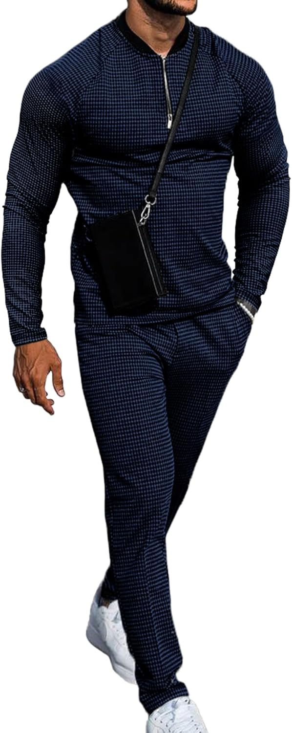 LecGee Mens 2 Piece Tracksuit Long Sleeve Zip Polo Shirts Set Jogging Casual Sweatsuit Athletic Outfits