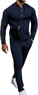 LecGee Mens 2 Piece Tracksuit Long Sleeve Zip Polo Shirts Set Jogging Casual Sweatsuit Athletic Outfits