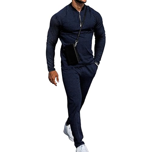 LecGee Mens 2 Piece Tracksuit Long Sleeve Zip Polo Shirts Set Jogging Casual Sweatsuit Athletic Outfits