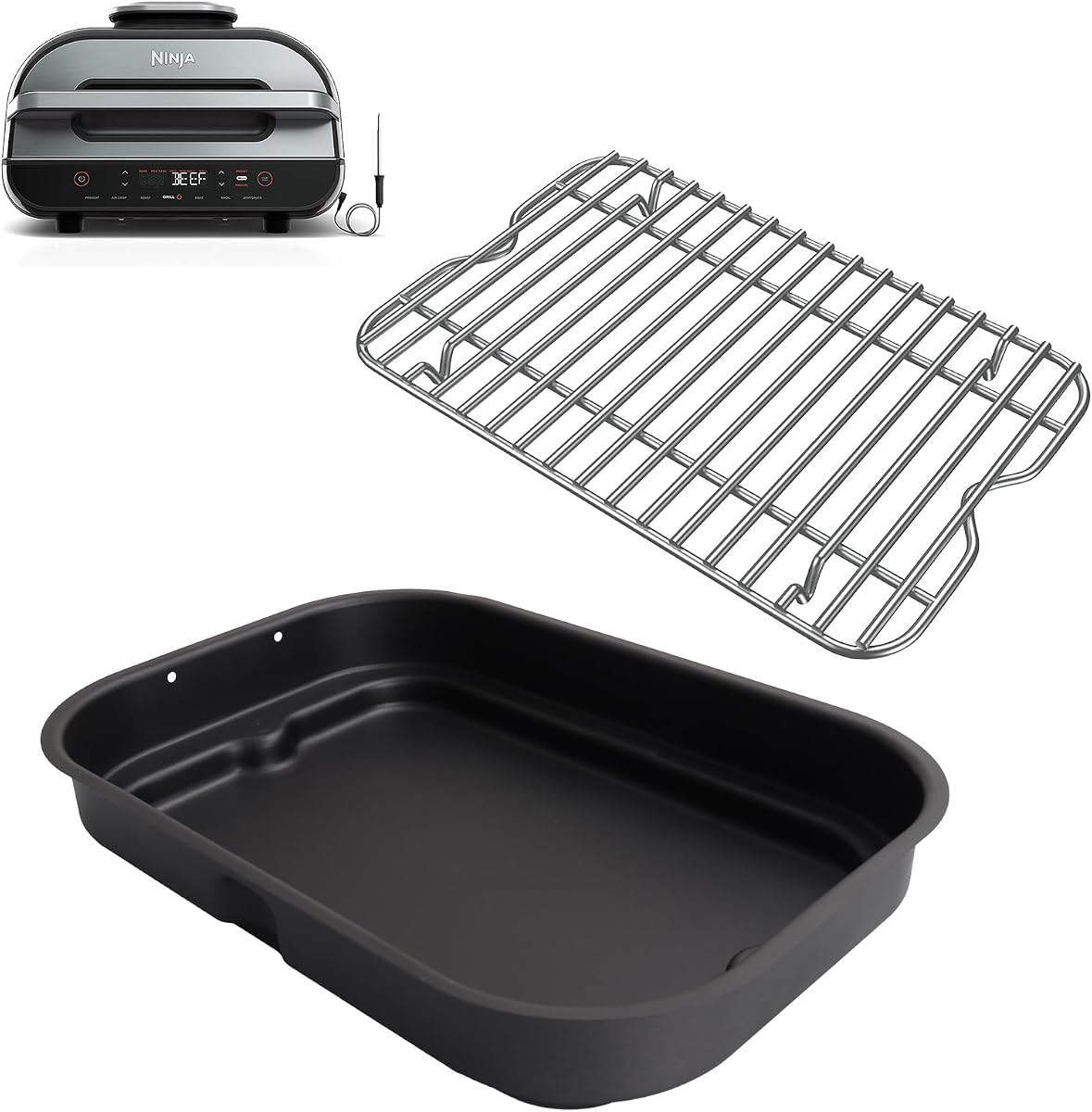 Piezas FG551 Reemplazo de placa de plancha y rejilla para asado para parrilla Ninja Foodi XL | Para parrillas ninja FG551/DG551, plancha y rejilla para asado para accesorios de parrilla ninja foodi smart xl, antiadherente, calentamiento uniforme