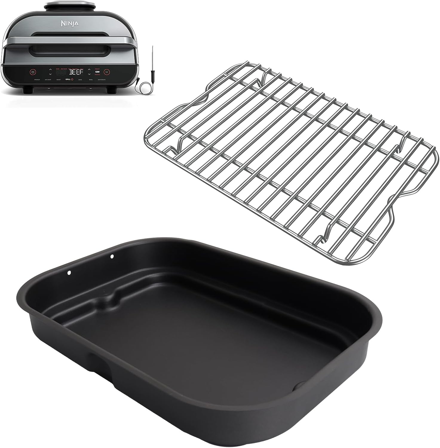 FG551 Griddle Pan & Roast Rack for Ninja FG551/DG551 Smart XL 6-in-1 Indoor Grill Accessories, Non-Stick Grill Plate & Stainless Steel Grill Steamer Rack for Ninja Foodi XL Air Fryer Accessories