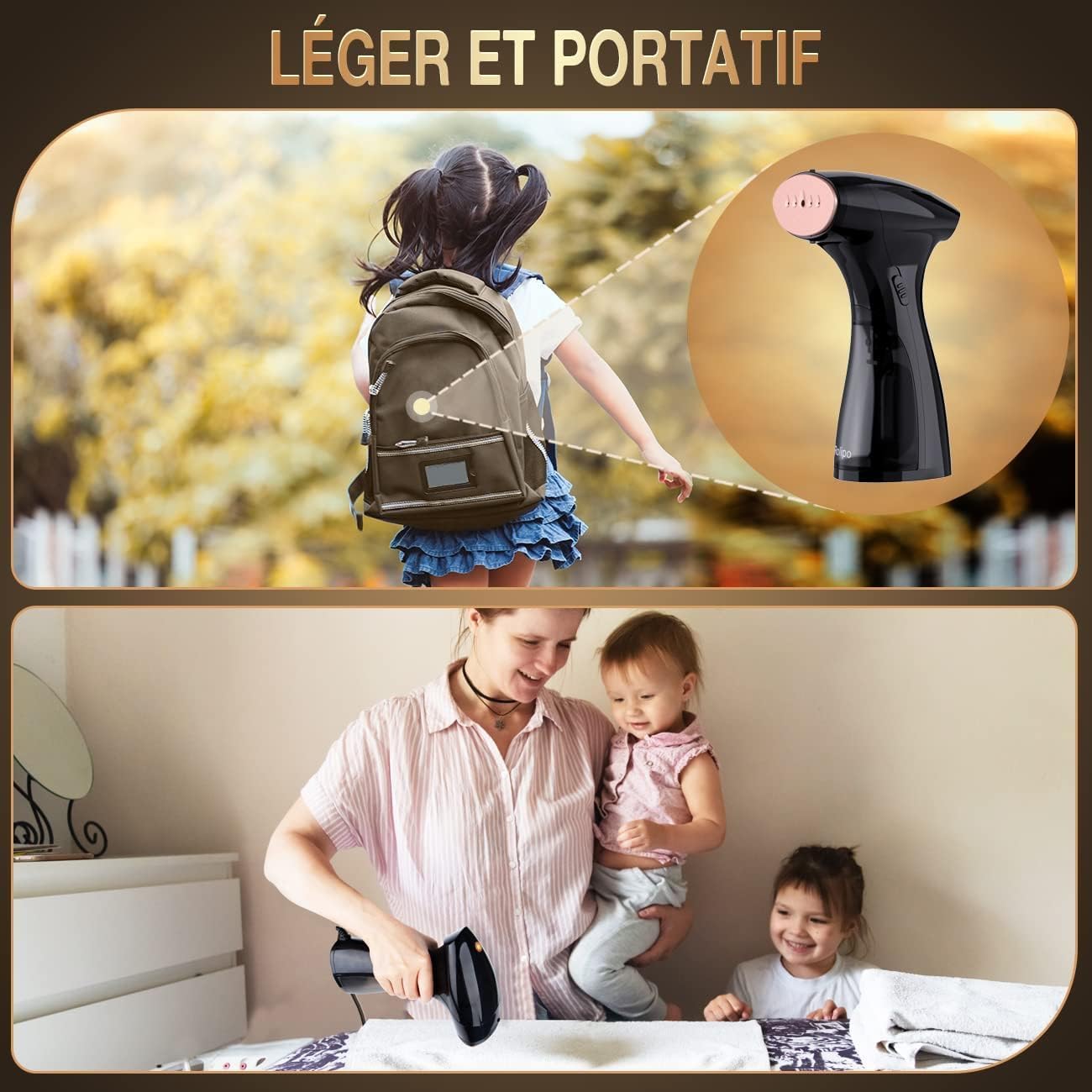 Rolipo Défroisseur Vapeur, Fer à Repasser de Voyage Portable Pour la Maison, Le Bureau ET Les Voyages, Compact ET Léger, Chauffe Rapide, Steamer Défroisseur (black)