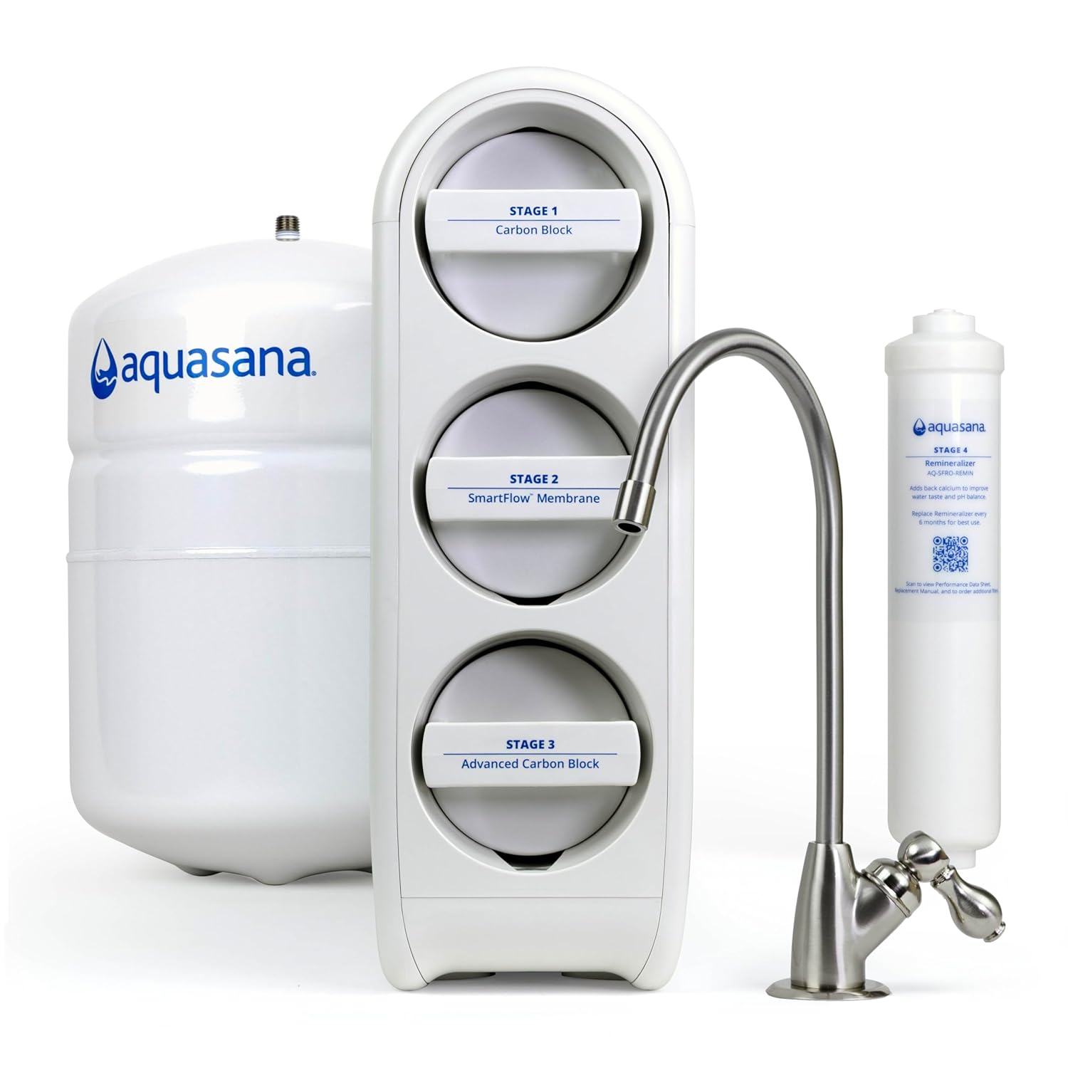 Aquasana SmartFlow® Reverse Osmosis Water Filter | RO Under Sink System | WQA Certified up to 99.99% of 90 contaminants Including Fluoride, PFAS, Arsenic, Lead, and Chlorine | Brushed Nickel Faucet
