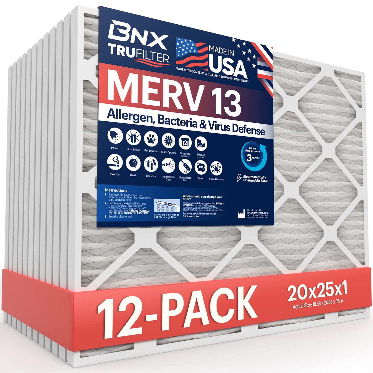 BNX TruFilter 16x20x1 ERV 13 (6-Pack) AC Furnace Air Filter - ADE IN