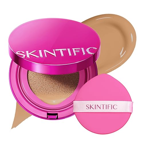 SKINTIFIC Pink Glow Cushion Foundation #05W Warm Sand| Medium Coverage, Natural Glow Finish, Moisturizing for Dry Skin, Lightweight, Long-Lasting & Oxidation-Resistant