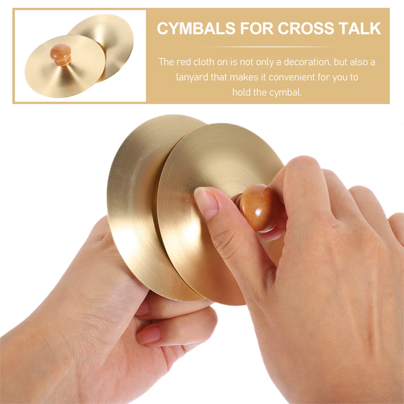 Vaguelly Leise Becken Fingerzimbeln mit Holzgriffe, 1 Paar Kupfer Mini Finger Becken Handbecken Bauchtanz Finger Cymbal, Orff Musik Instrument für Erwachsene, Kinder, 9cm Hand Becken