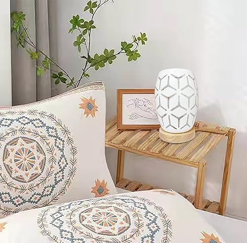 Miniatura 7 de AFORTLO Lámpara de escritorio, pequeña mesita de noche decorativa bohemia, luz de noche, base de madera, romántica lámpara de jaula de metal hueco