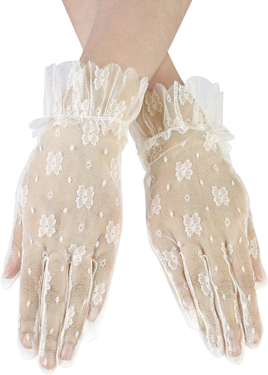 CHIC DIARY Women's Lace Gloves Adult Elegant Short Wrist Gloves Mesh Fishnet Bridal Gloves Sheer Floral Gloves