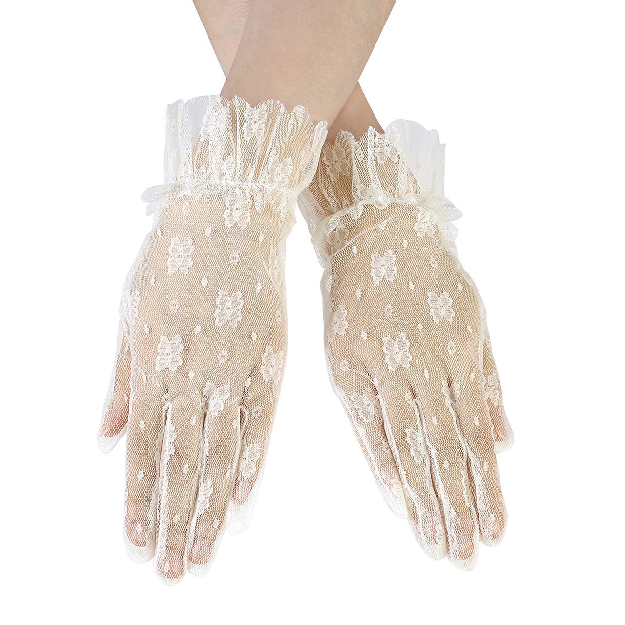 CHIC DIARY Women's Lace Gloves Adult Elegant Short Wrist Gloves Mesh Fishnet Bridal Gloves Sheer Floral Gloves