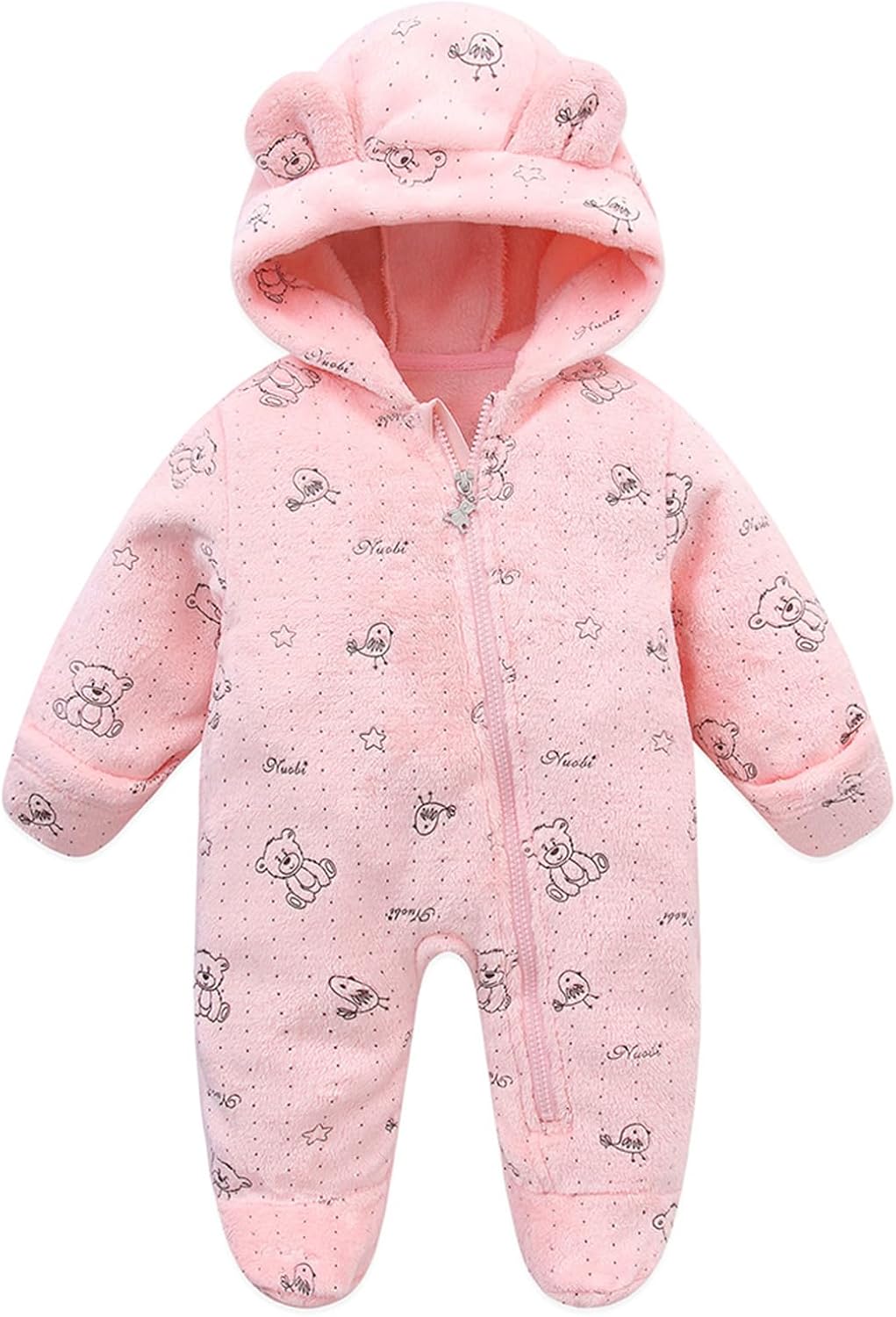 Fairy Baby Newborn Baby Bear Suit Thin Fleece Footie Romper Snowsuit Hooded Jumpsuit Bodysuit Winter Clothes Boy Girl 0-12M