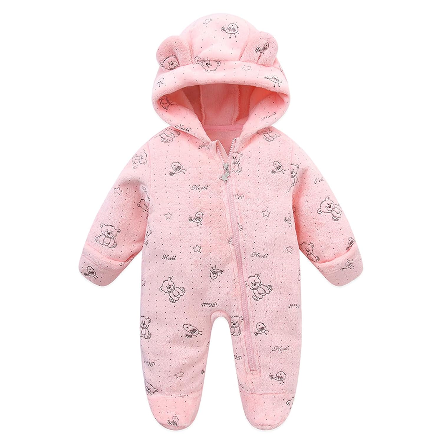 Fairy Baby Newborn Baby Bear Suit Thin Fleece Footie Romper Snowsuit Hooded Jumpsuit Bodysuit Winter Clothes Boy Girl