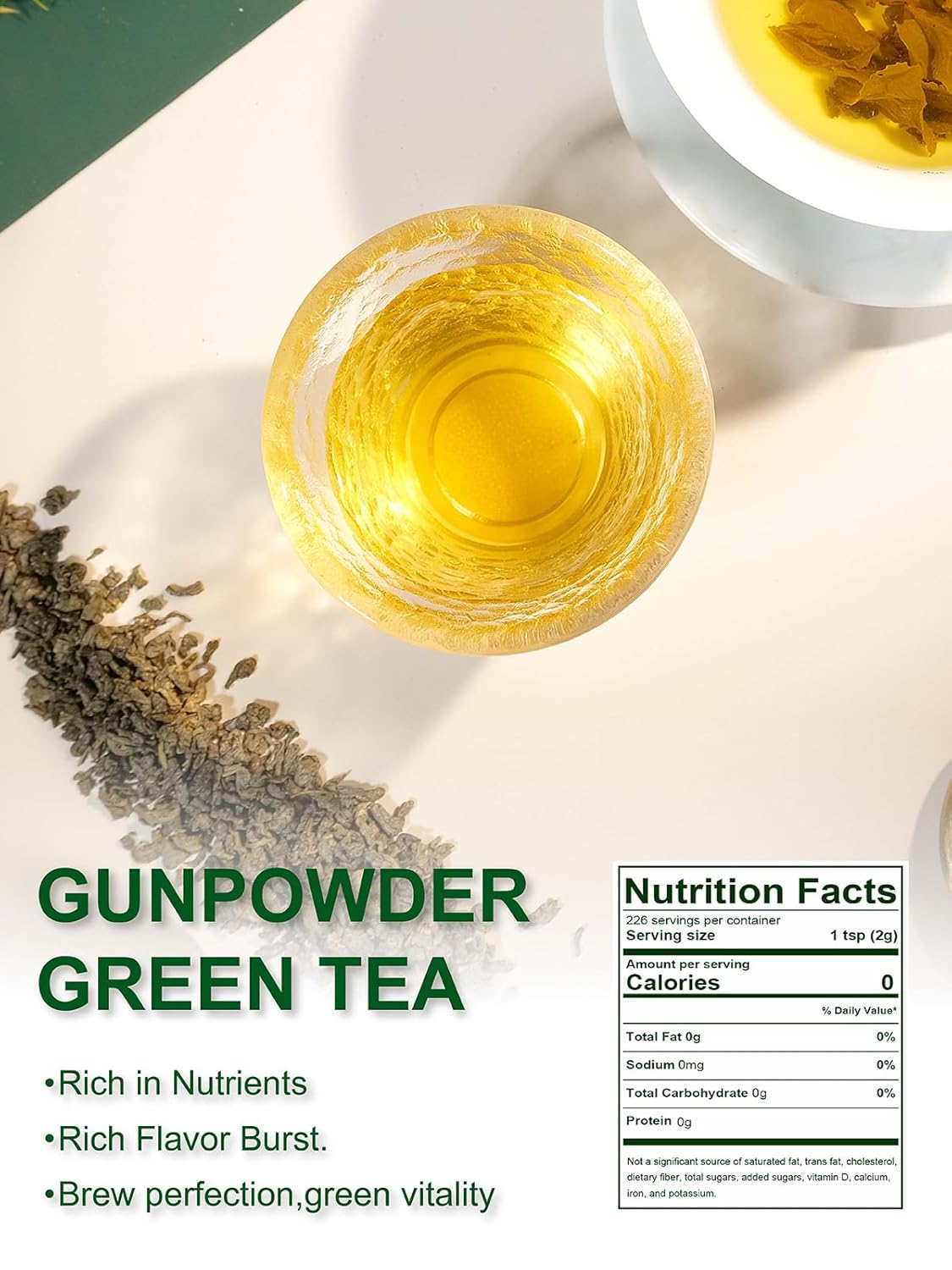 TeeLux Gunpowder Green Tea Loose Leaf, Mellow & Smooth Taste, High Mountain Green Tea with Roasted Aroma, 16oz - Image 2