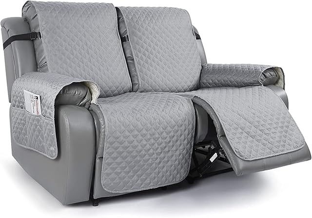 Recliner Sofa Cover 1-Pieces Anti-Slip Couch Covers for Reclining Couches 3 Seat Water Repellent Sofa Slipcover for 3 Cushion Couch Quilted Pet Dog Furniture Protector (Light Gray,2 Seater 52")