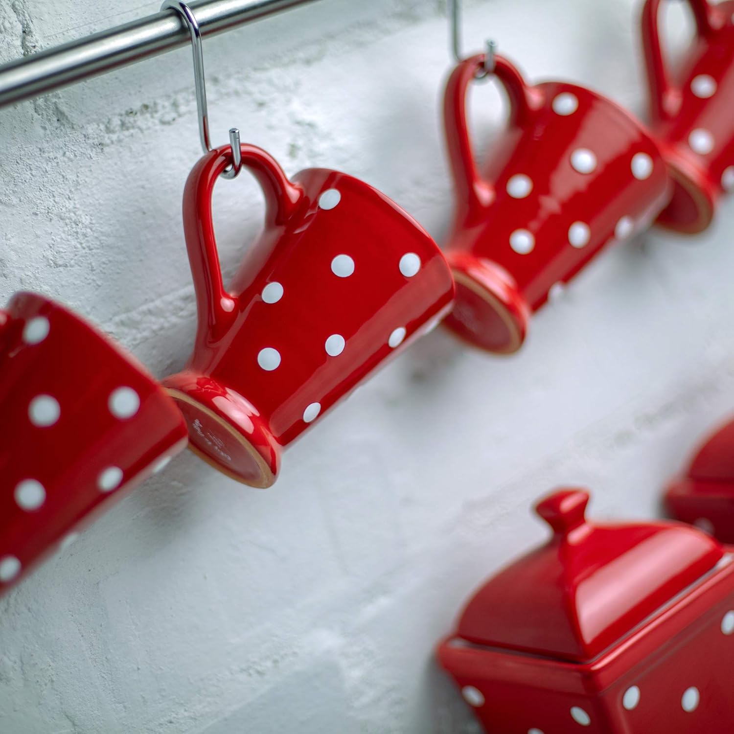 City to Cottage Handmade Red and White Polka Dot Ceramic Coffee, Tea, Latte Mug, Cup with Large Handle, Unique 7 oz / 200ml Designer Pottery for Tea Lovers - Image 6