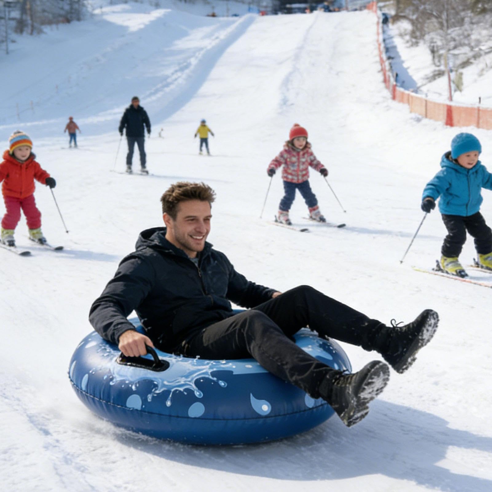 Tubo Gonfiabile Da Neve Da Slittino Giocattoli Invernali Interattivi | Tubo Da Neve Gonfiabile per Figlia, Famiglia, , Giovani, Adolescenti, Uomini e Figlio